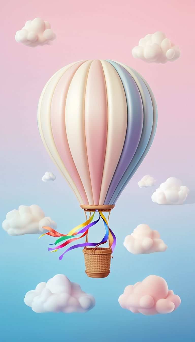 Pastel Hot Air Balloon in Dreamy Sky Digital Art Mobile Wallpaper