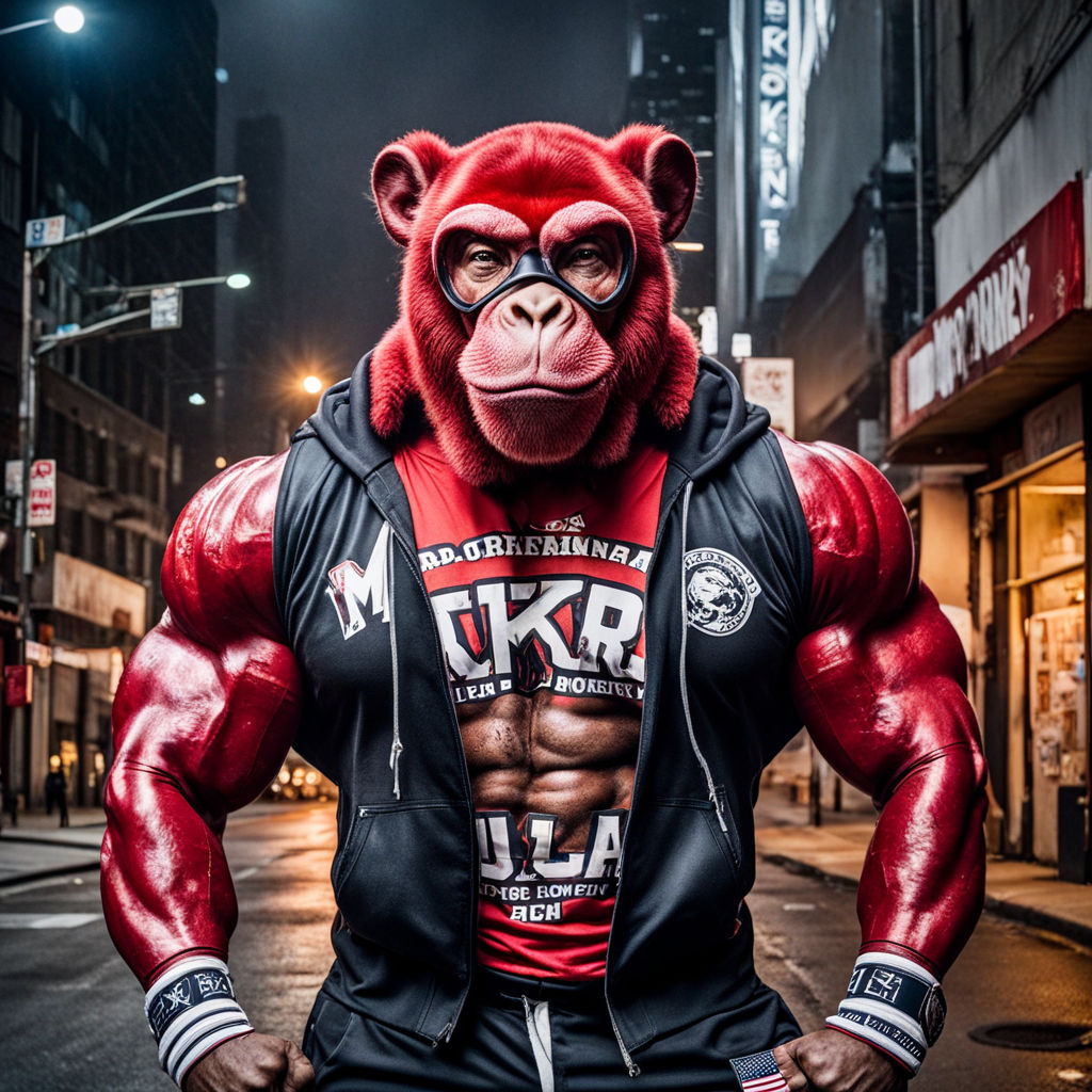 Anthropomorphic Octopus bodybuilders wear a bright red suit ... by ...