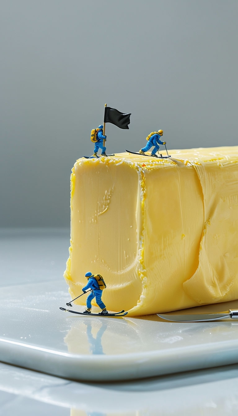 Miniature Expedition Team Adventures on a Giant Butter Stick Mobile Wallpaper