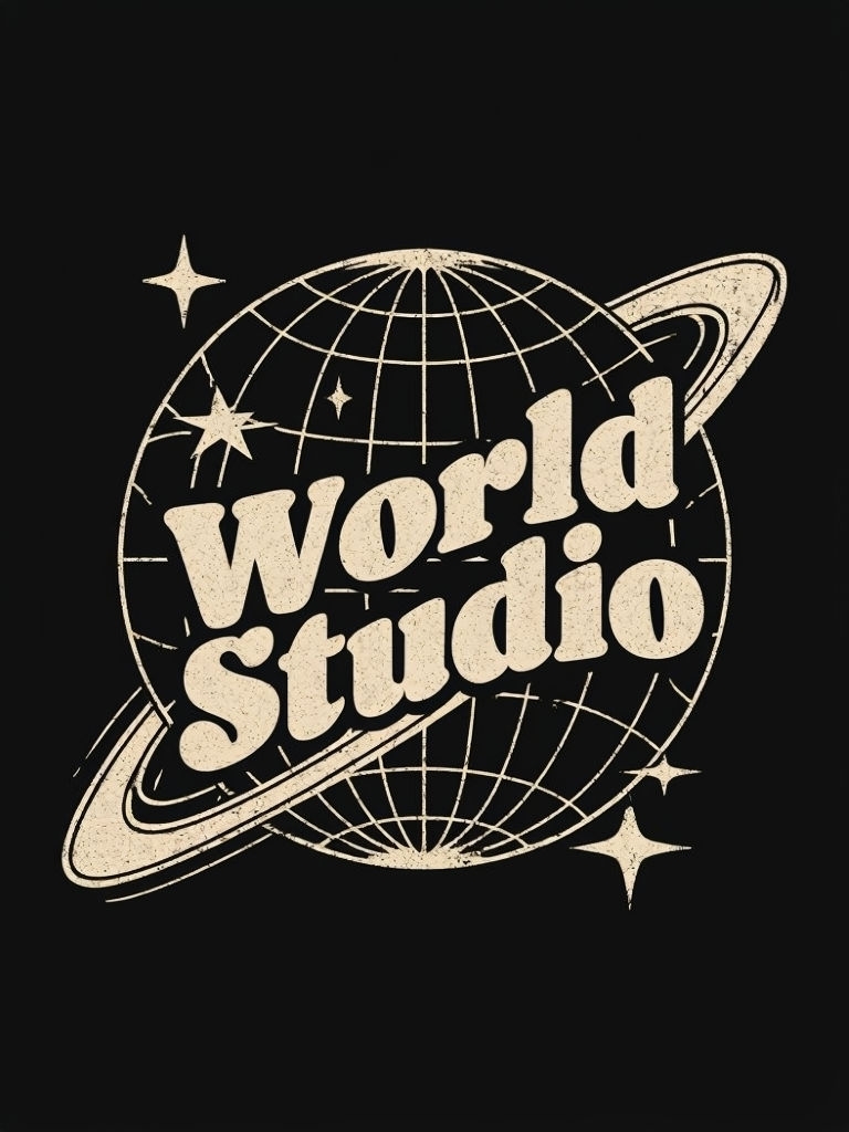 Vintage World Studio Logo with Retro Globe Design T-shirt