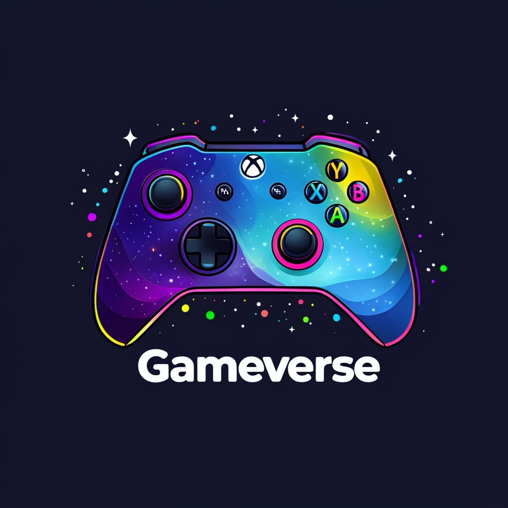 Cosmic Game Controller Illustration with Gameverse Text Art