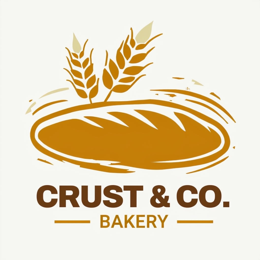 Stylized Crust & Co. Bakery Logo with Bread and Wheat Elements