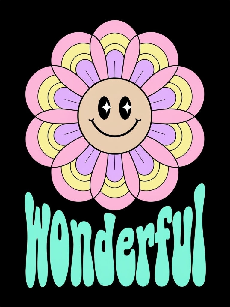 Cheerful Cartoon Flower with "Wonderful" Text Illustration Poster