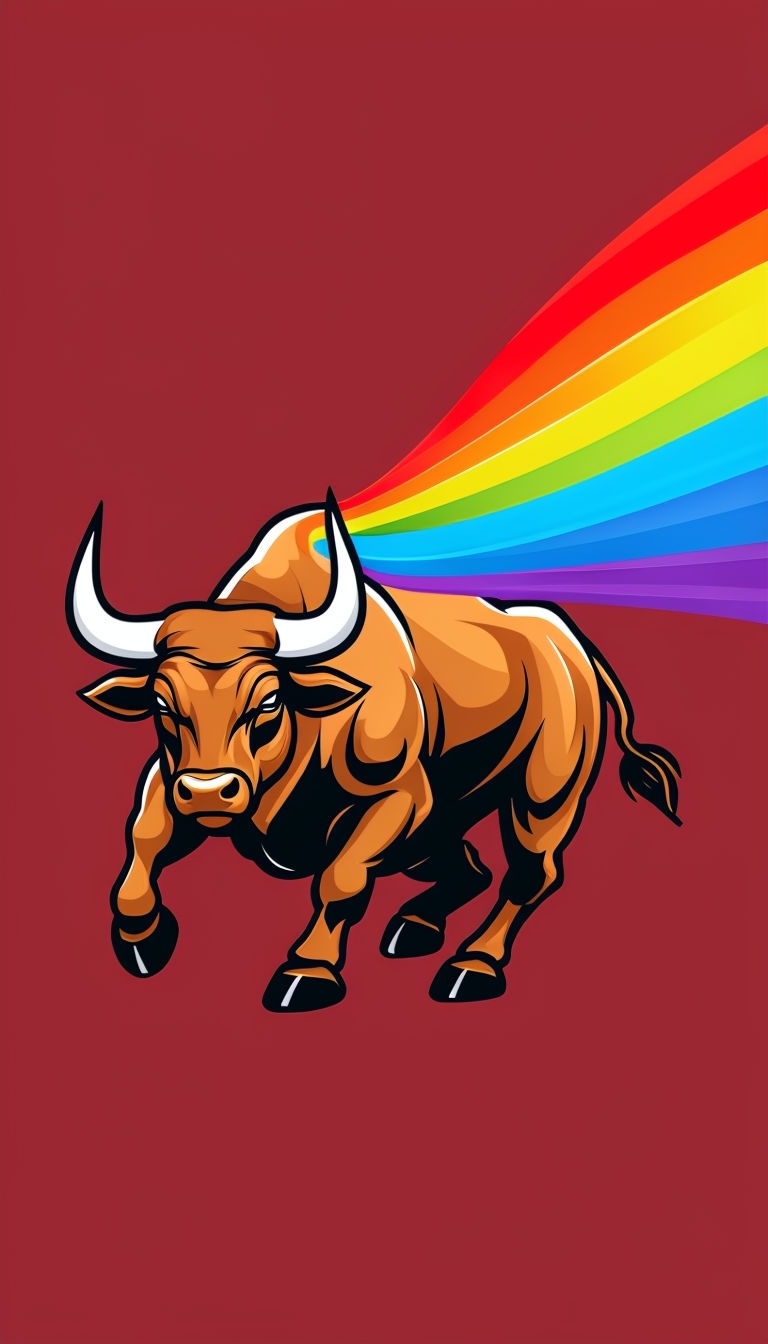 Powerful Charging Bull Illustration with Rainbow Energy Mobile Wallpaper