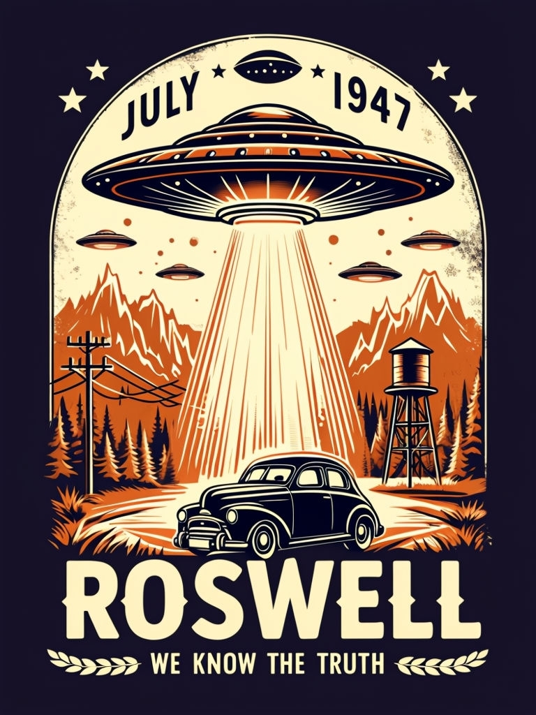 Vintage UFO Abduction Scene Retro T-Shirt Design