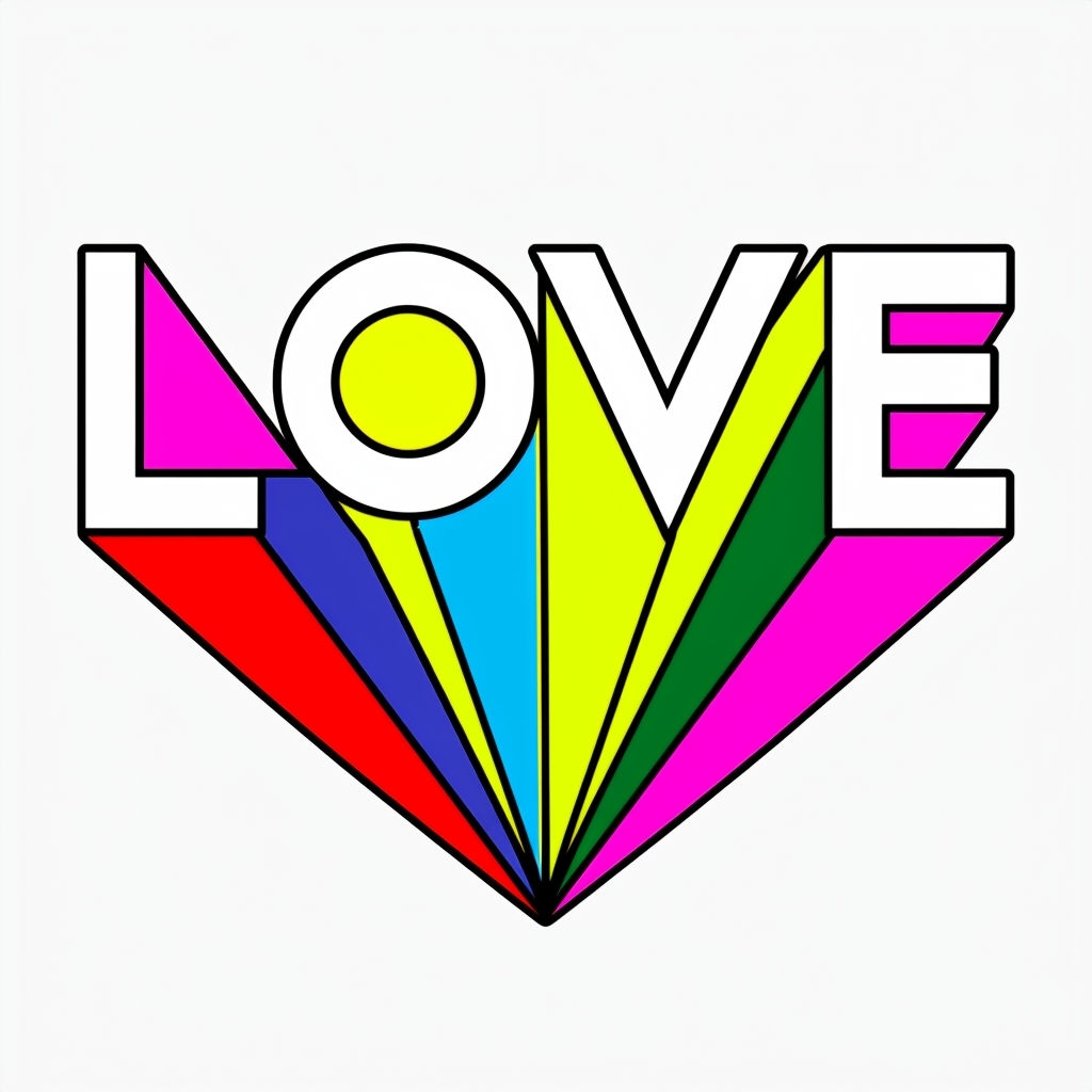 Playful Colorful Love Typography Design with Triangles Sticker