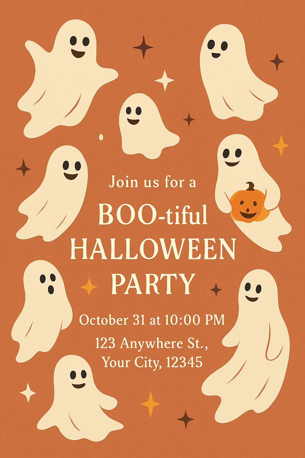 Playful Halloween Party Invitation with Cartoon Ghosts Design Cards & Invites