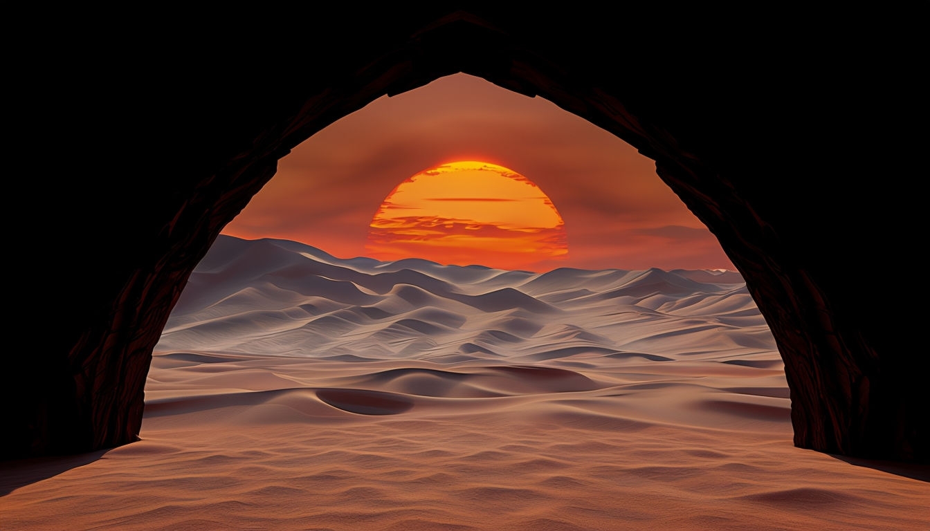 Dramatic Desert Vista Under Grand Stone Archway Virtual Background
