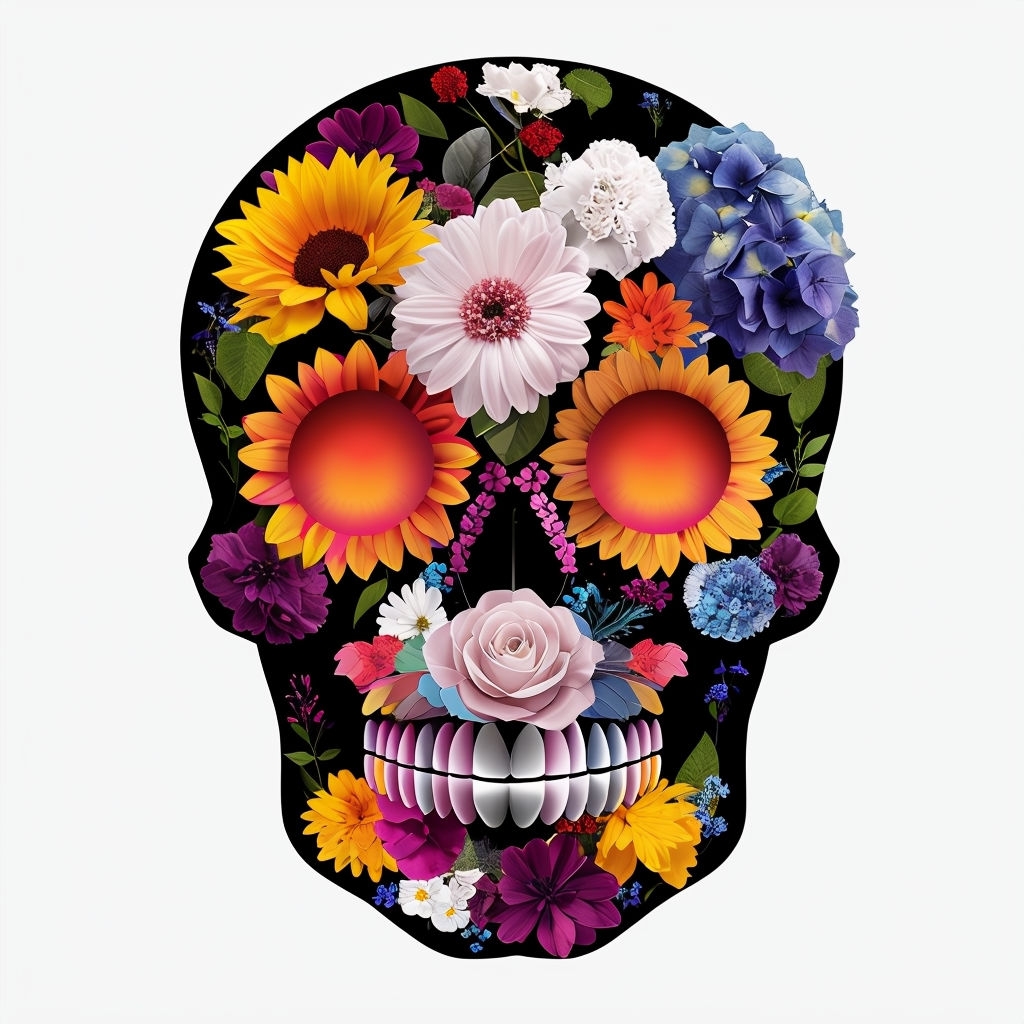 Colorful Floral Skull Design with Flowers and Leaves Mug