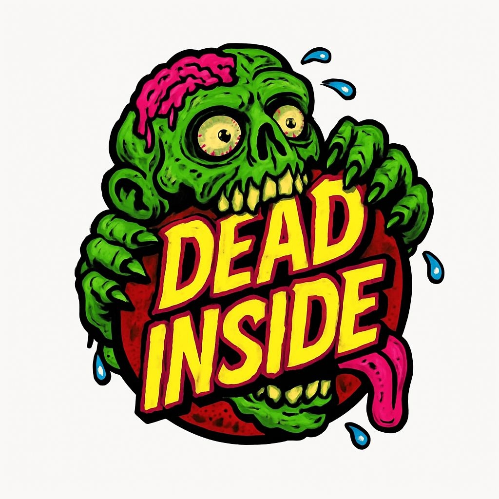 Grotesque Zombie Horror Cartoon with 'Dead Inside' Text T-Shirt