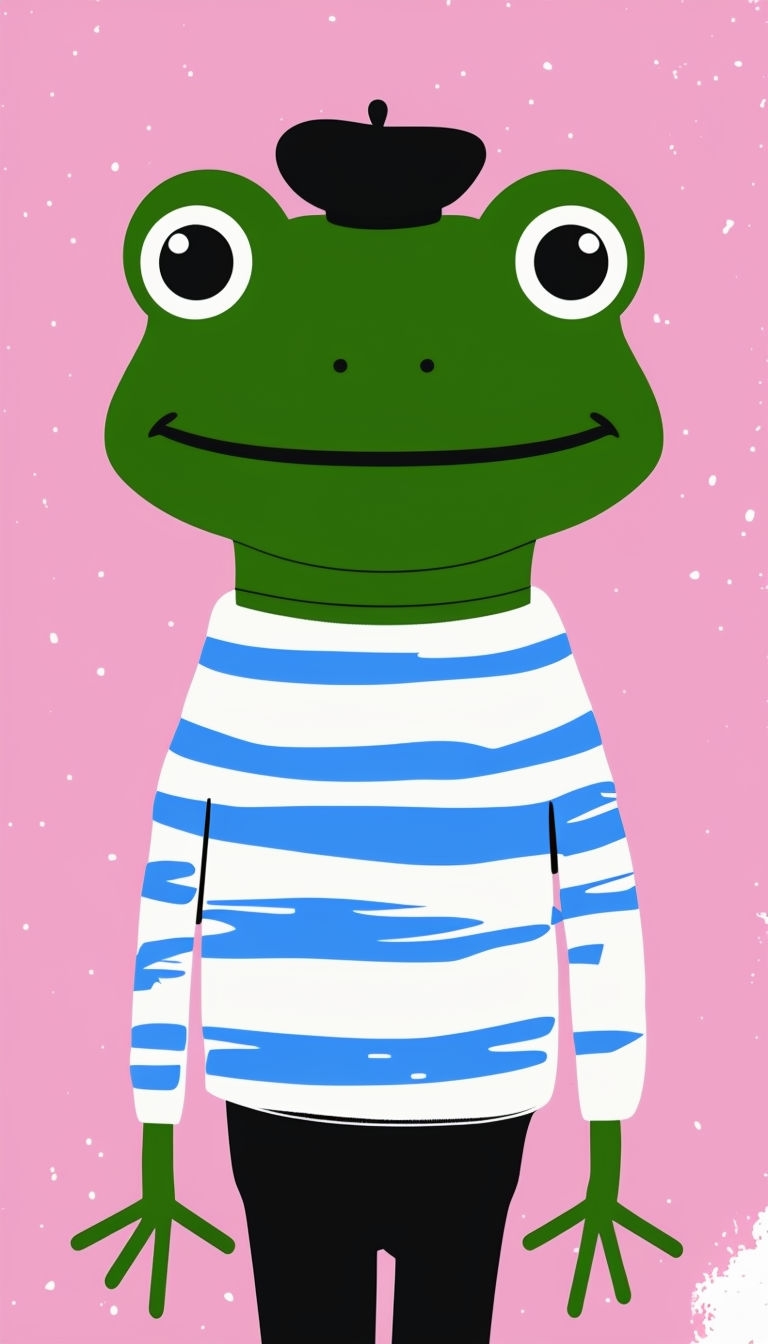 Cheerful Cartoon Frog Character in French Attire Mobile Wallpaper