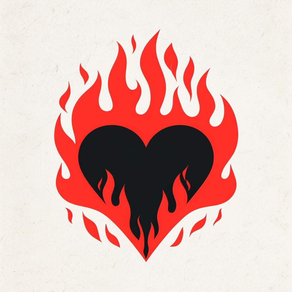 Black Heart with Red Flames Minimalist Graphic T-Shirt