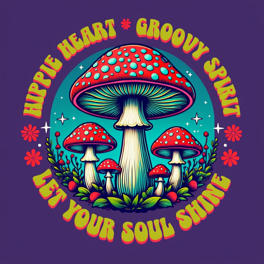 Vibrant Psychedelic Mushrooms with Groovy Text T-Shirt