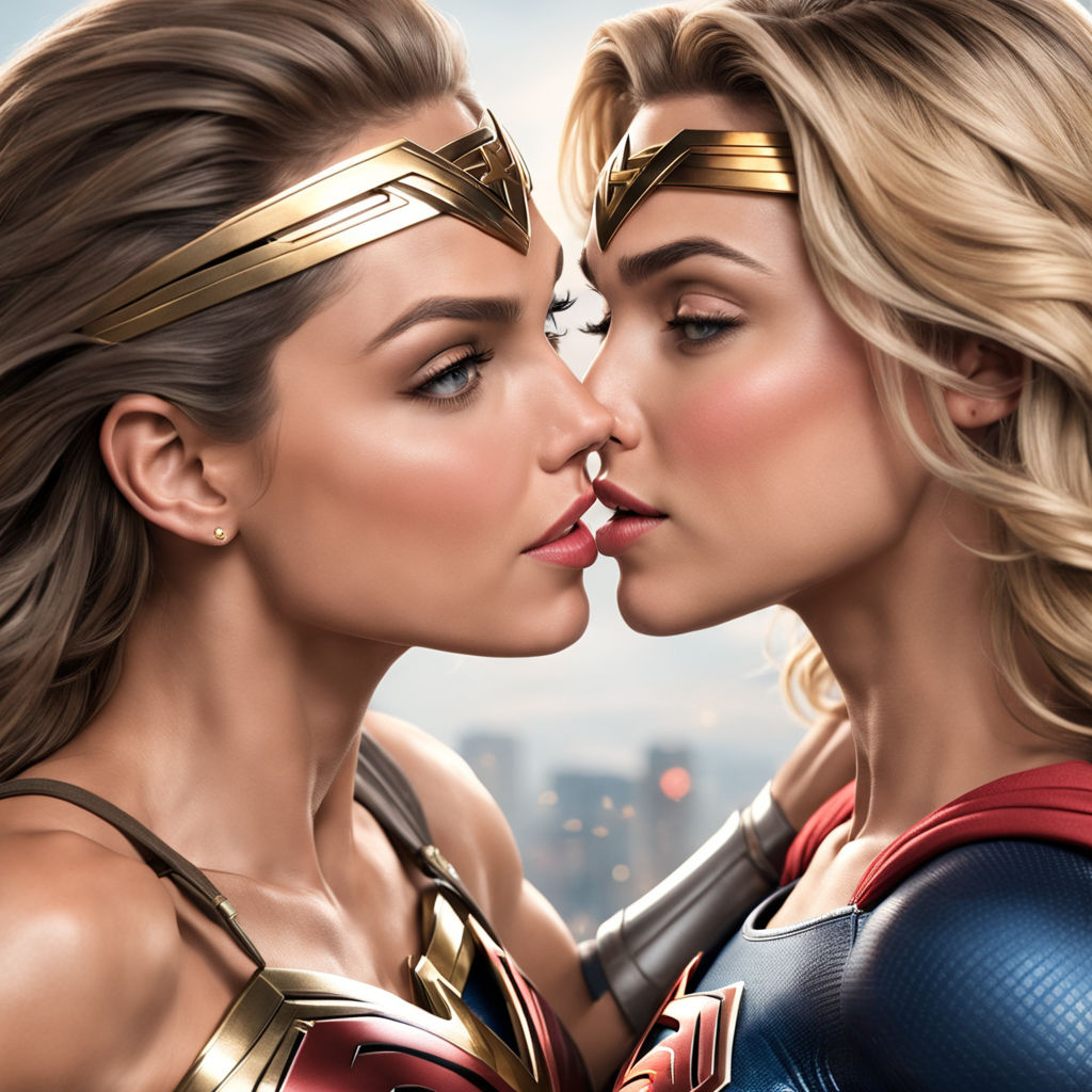 Gal Gadot kissing Margot Robbie in the mouth passionately