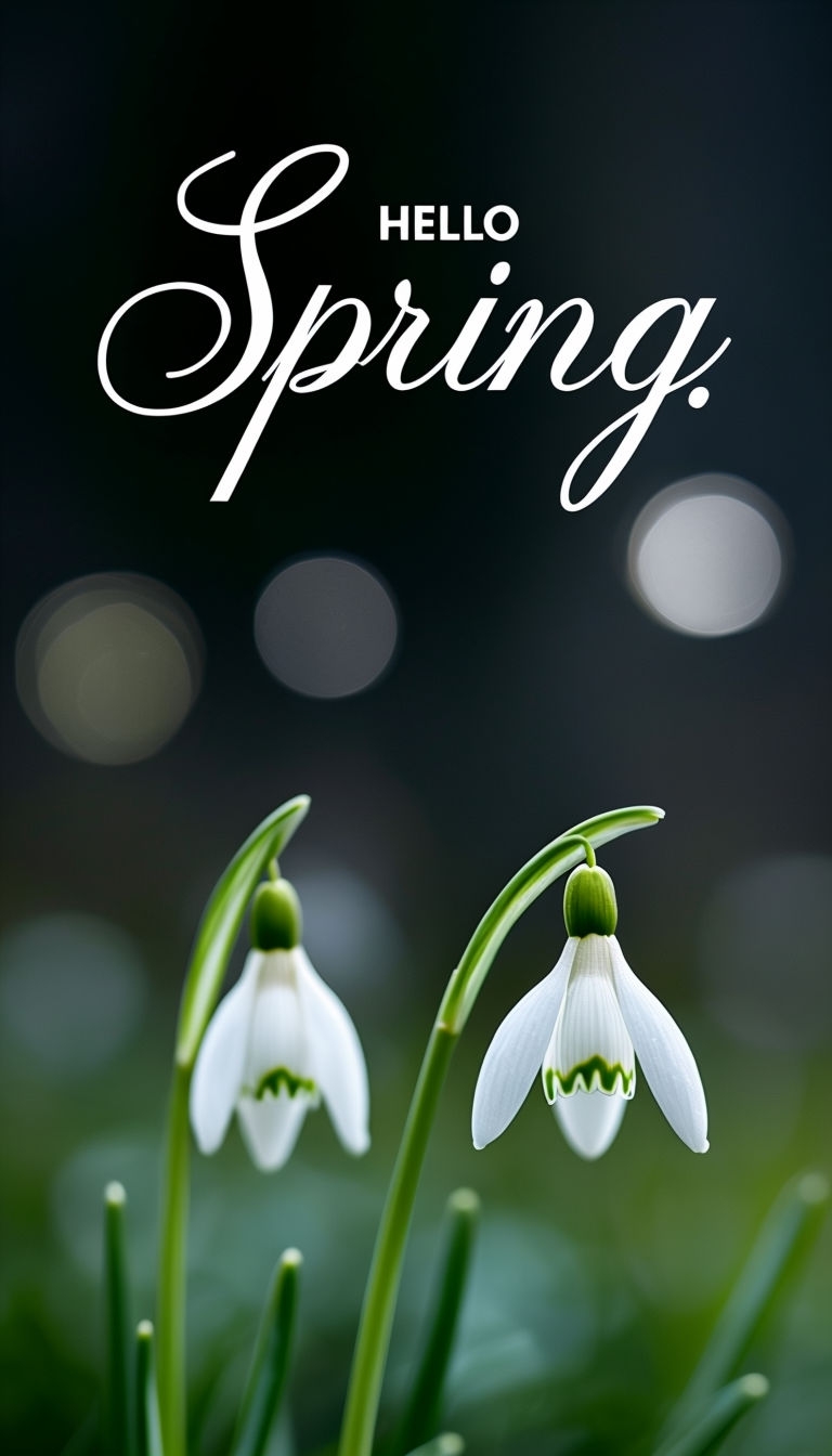 Hello Spring with Snowdrops and Dreamy Bokeh Effects Mobile Wallpaper