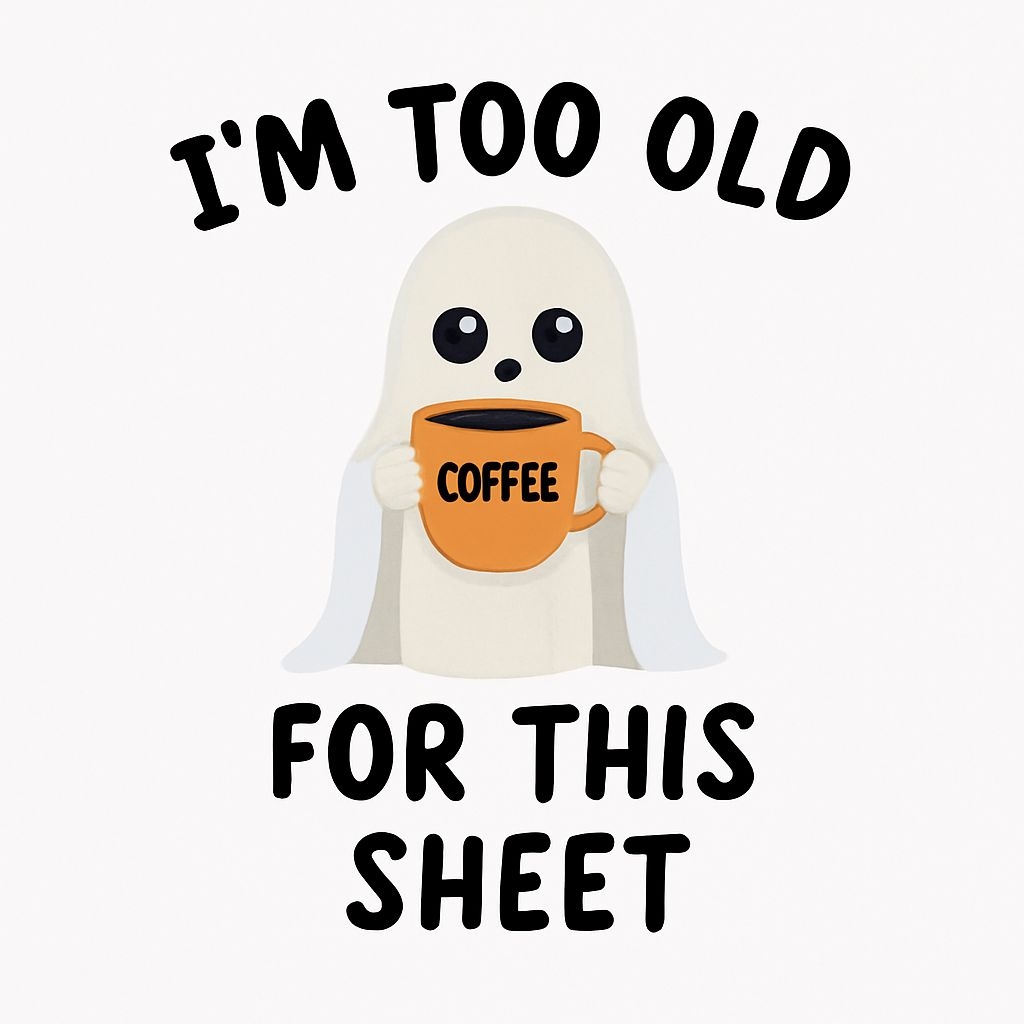 Cute Cartoon Ghost with Coffee Mug Humor Sticker