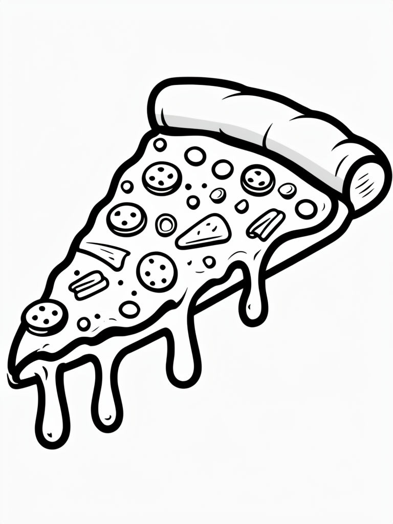 Cartoon Black and White Pizza Slice Line Drawing Coloring Book Pages