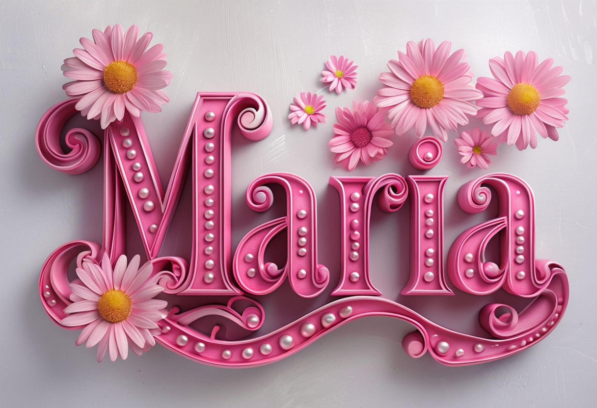 Vibrant Pink Maria Typography with Floral Accents Art