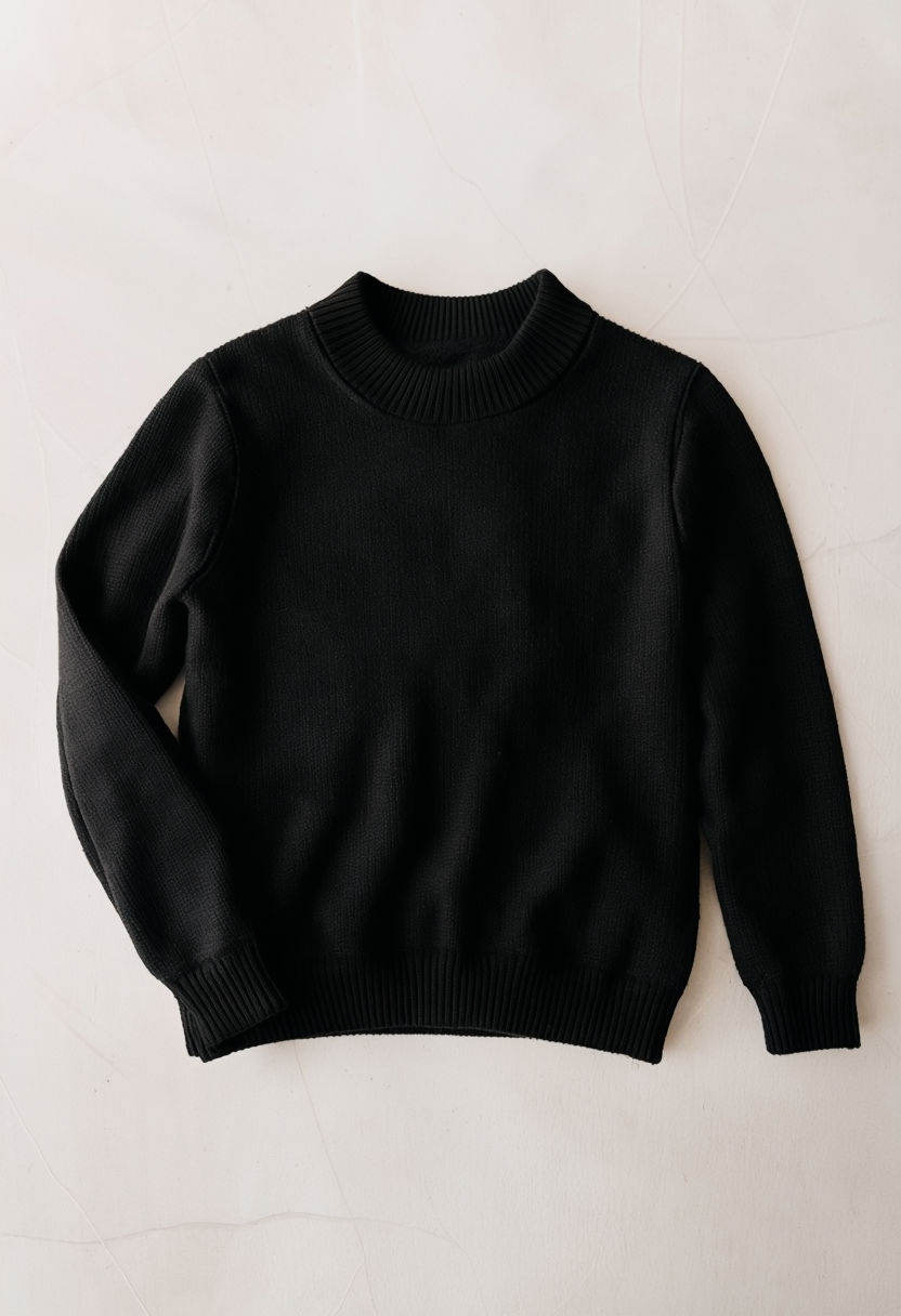 Minimalist Black Knit Gildan Sweater Flat Lay Mockup