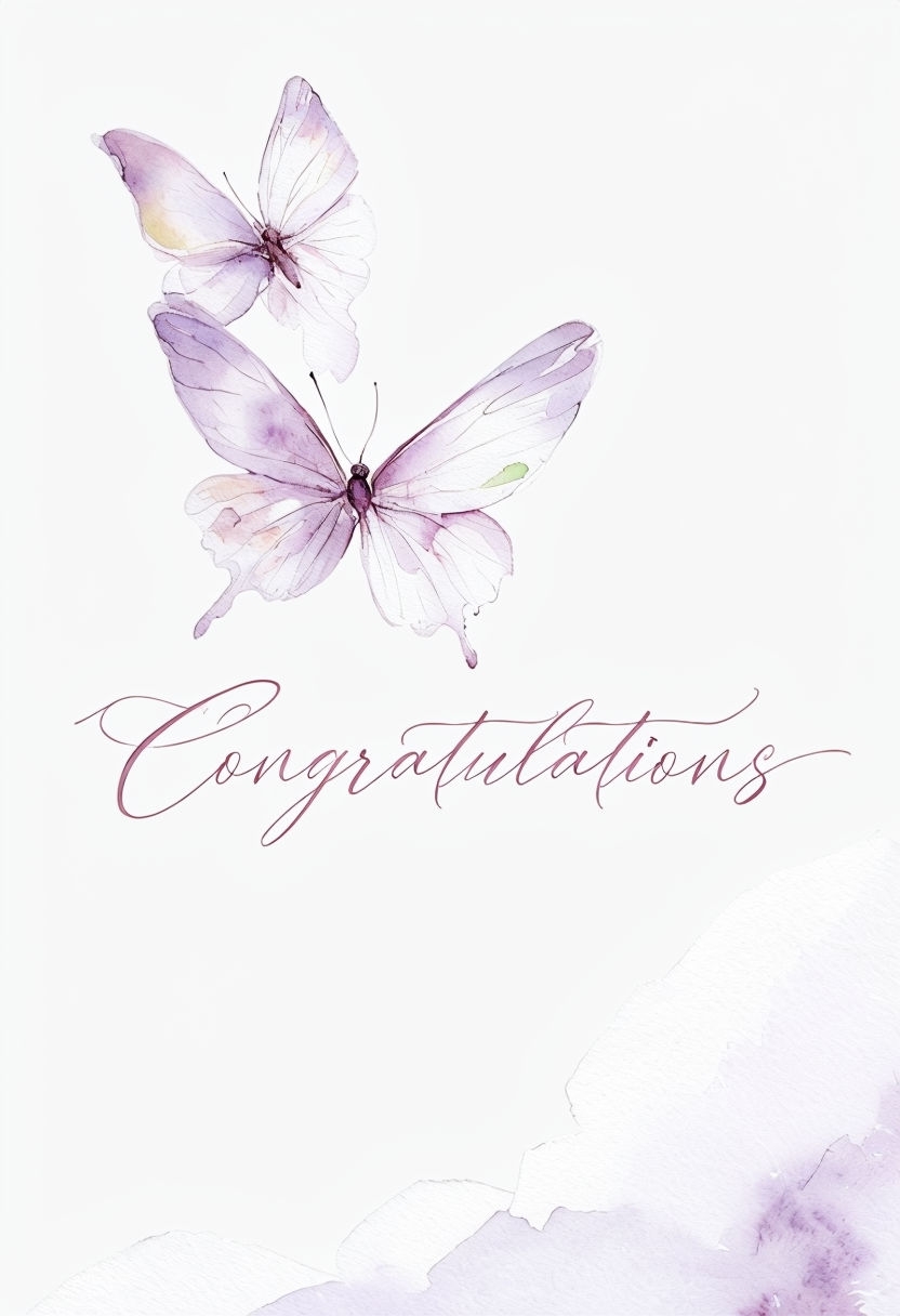 Delicate Watercolor Butterflies with Congratulations Text Card