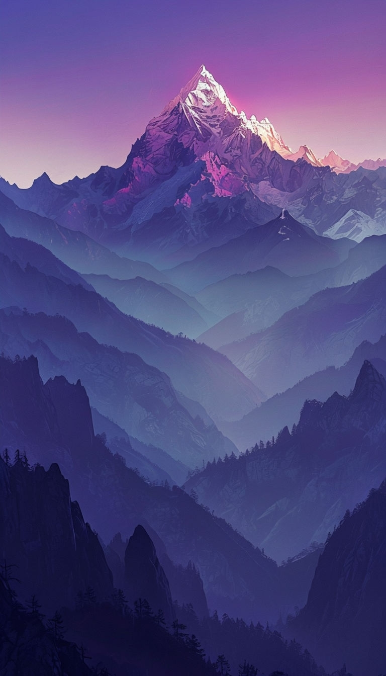 Majestic Twilight Mountain Landscape Illustration for Mobile Wallpaper