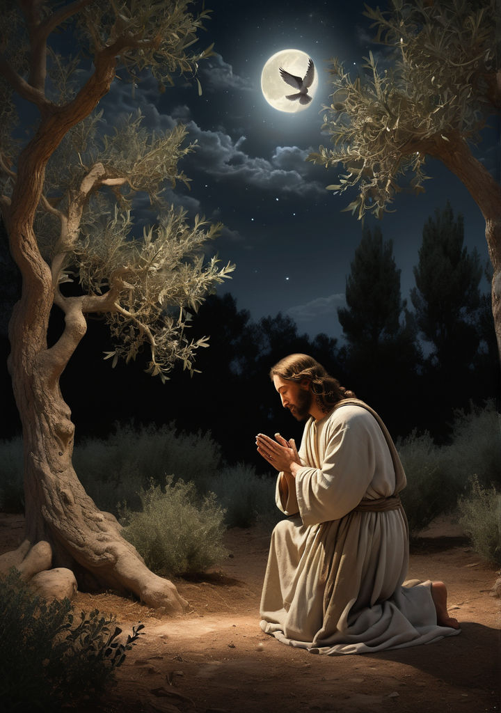 Jesus kneeling in the Garden of Gethsemane by Reinaldo Santos - Playground