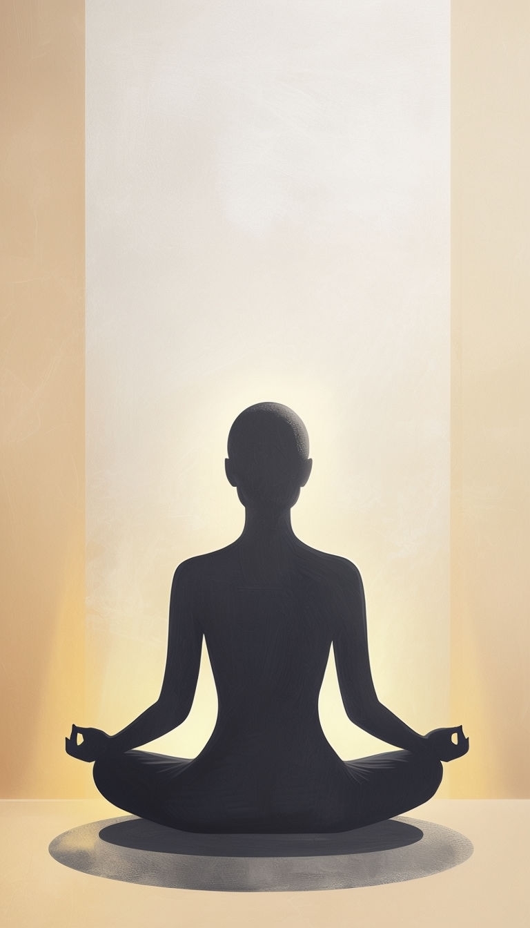 Serene Meditating Silhouette with Soft Background Gradient Mobile Wallpaper