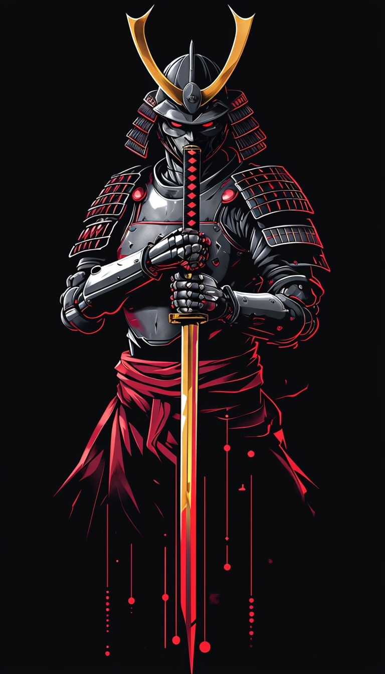 Futuristic Cyberpunk Samurai with Golden Katana Mobile Wallpaper