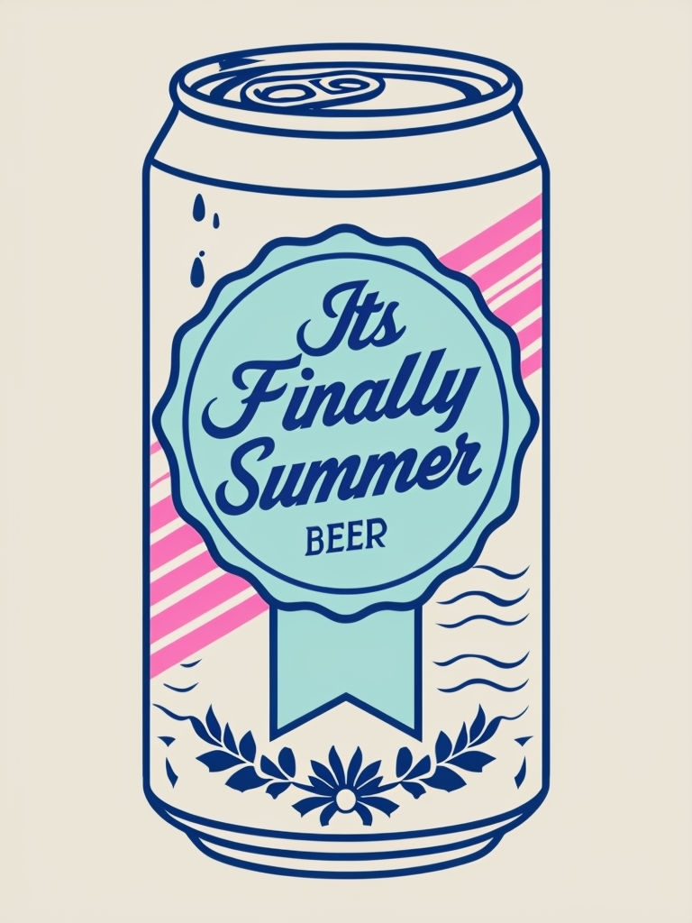 Retro Summer Beer Can Illustration with Bold Colors Sticker