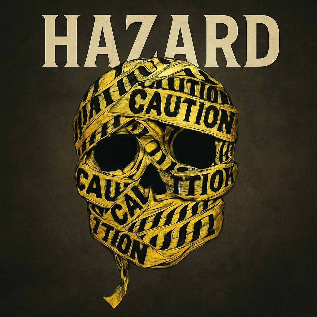 Caution Hazard Skull Wrapped in Tape Dark Background Album Cover