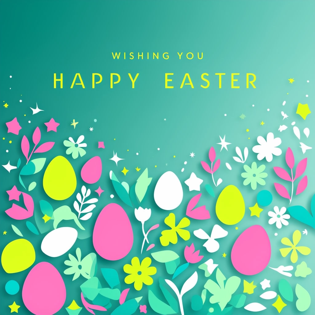 Vibrant Easter Greeting Card with Colorful Silhouettes Social Media Post