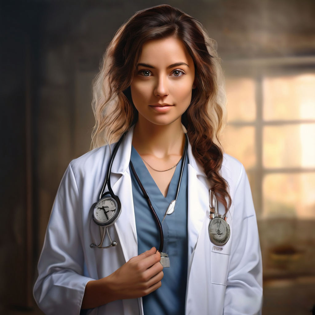 Create a realistic full body sexy nurse who is fair skin