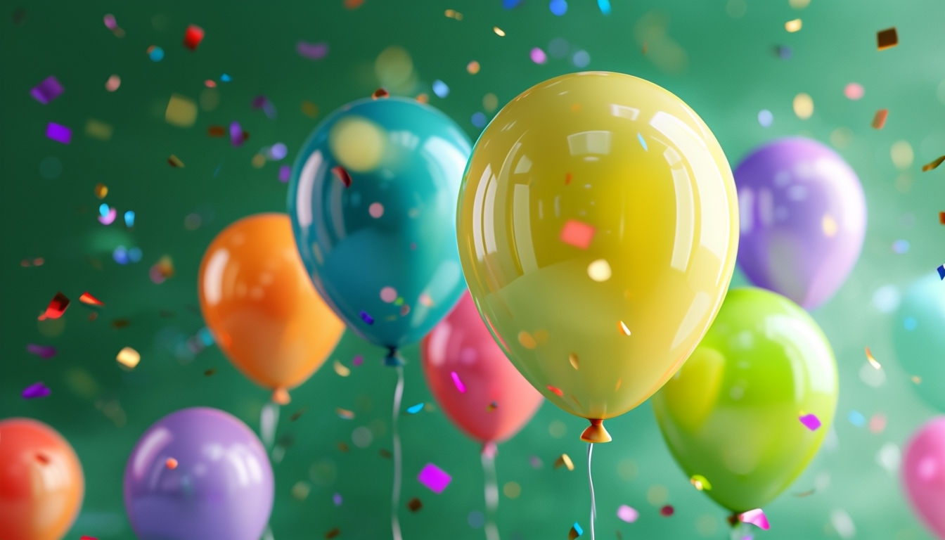 Colorful Balloons and Confetti Festive Virtual Background