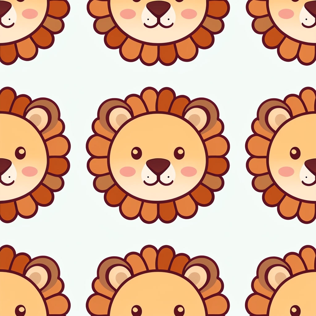 Adorable Cartoon Lion Face Seamless Pattern Design
