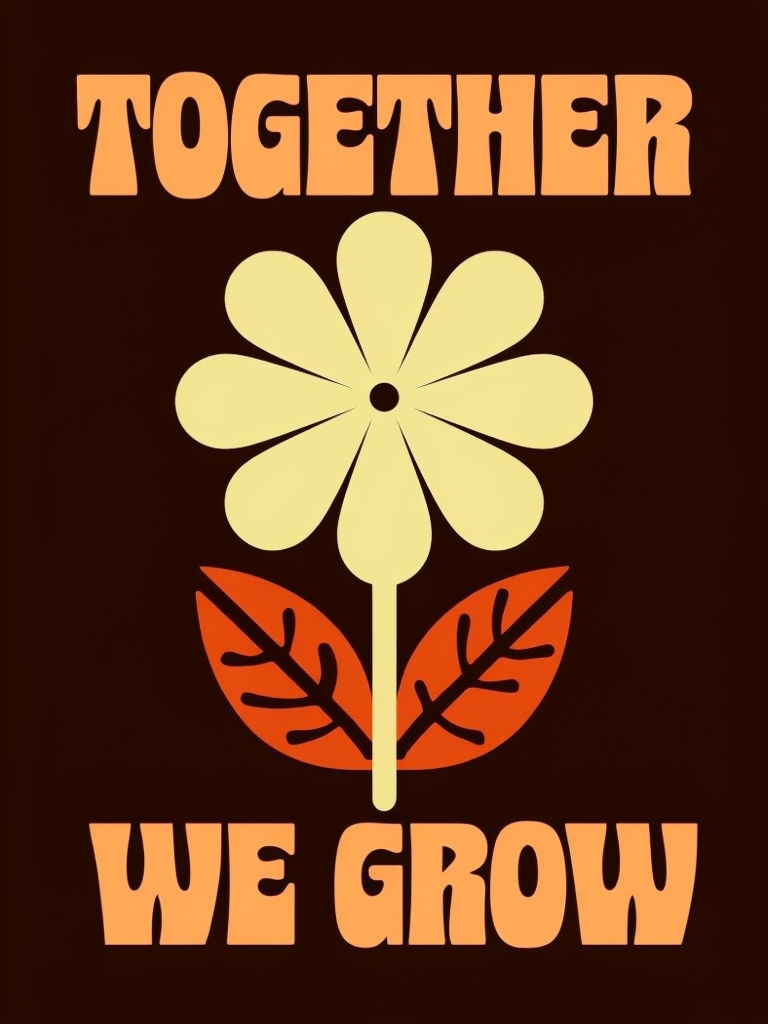 Retro Floral Together We Grow Motivational Poster