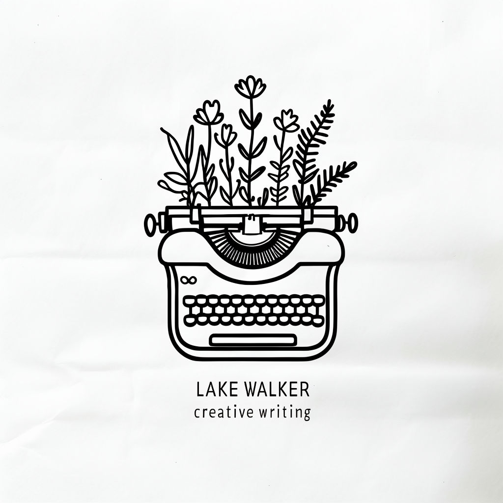 Minimalist Typewriter Logo with Whimsical Plants Design