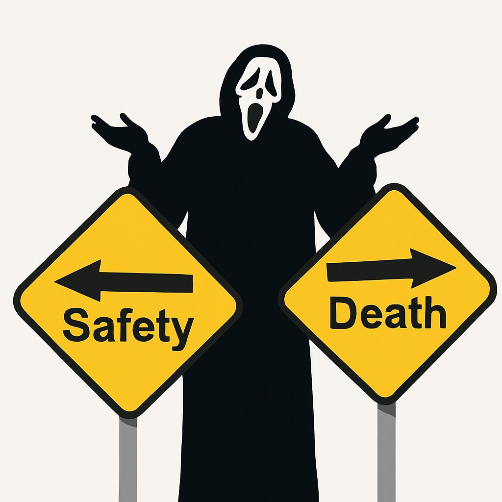 Eerie Ghostface Silhouette Between Safety and Death Signs Sticker