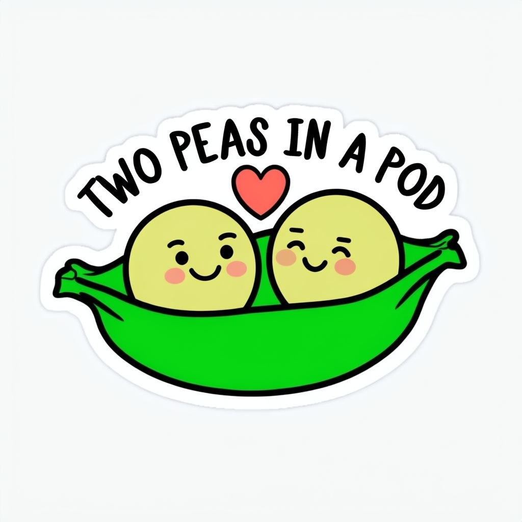 Cheerful Two Peas in a Pod Cartoon Sticker Design