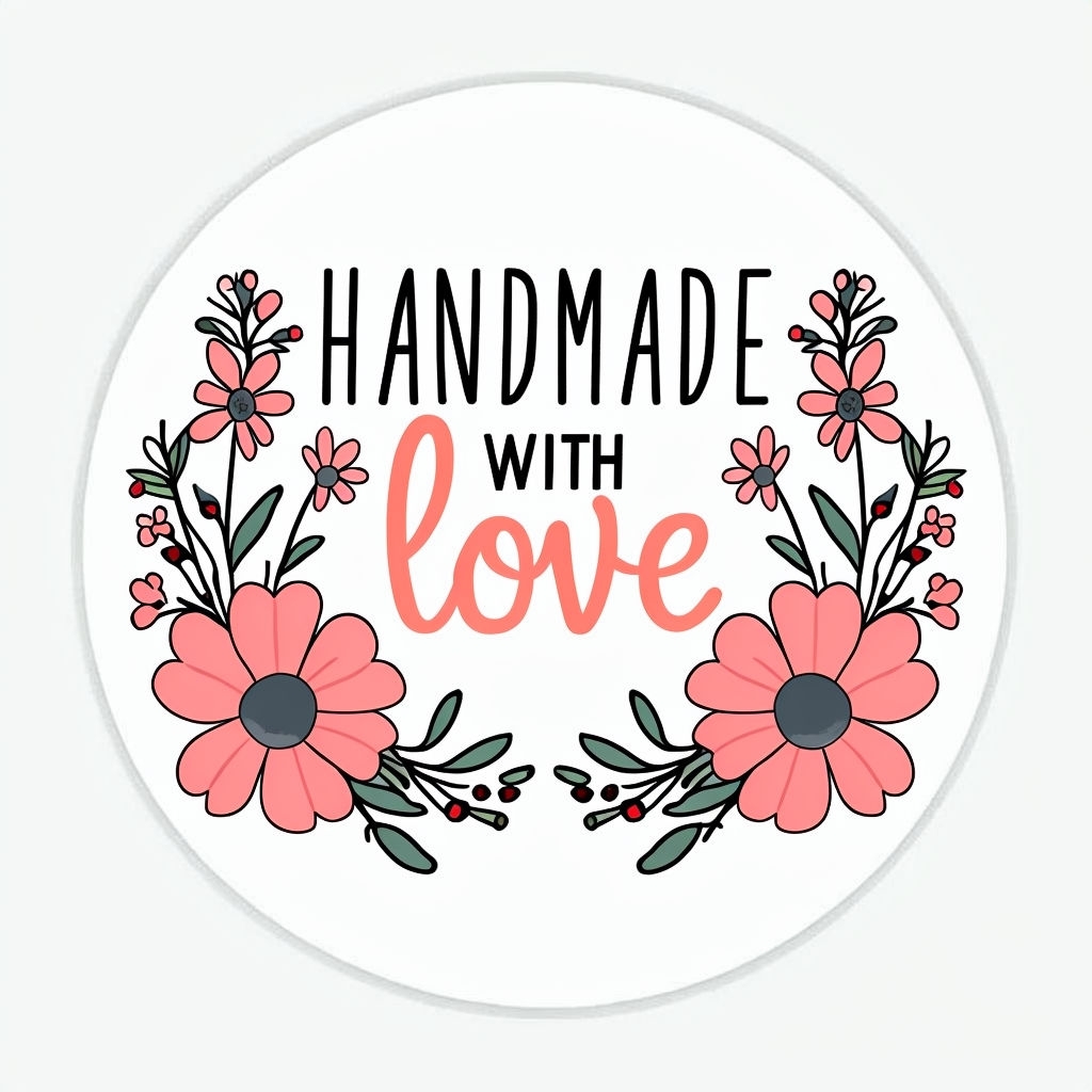 Handmade with Love Floral Design Circular Sticker