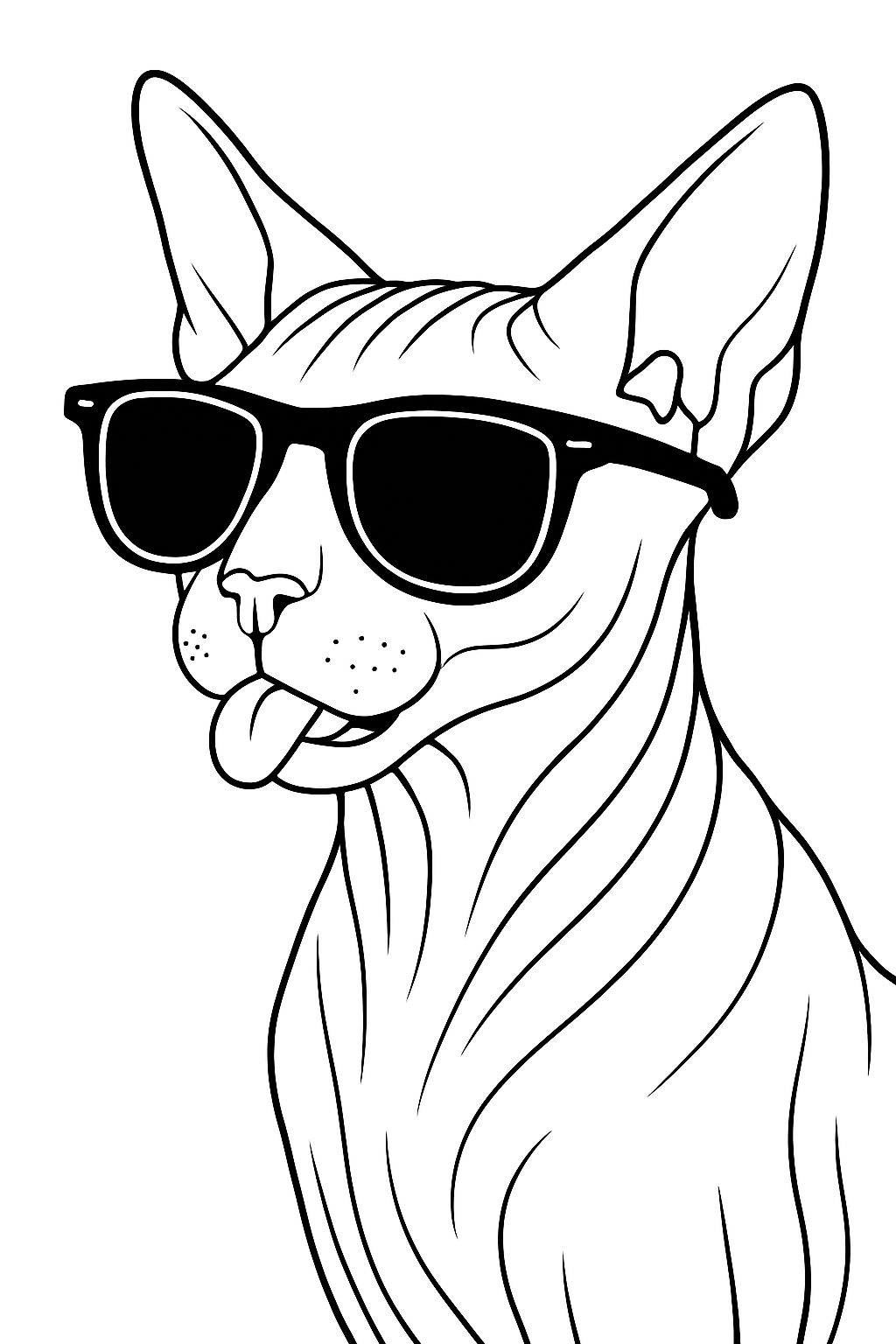 Playful Black and White Sphynx Cat Illustration for Coloring Book Pages