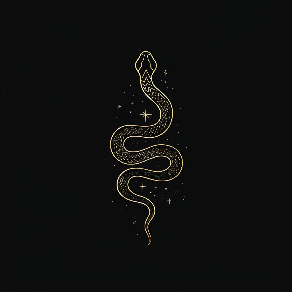 Elegant Gold Line Art Snake Design with Stars T-Shirt