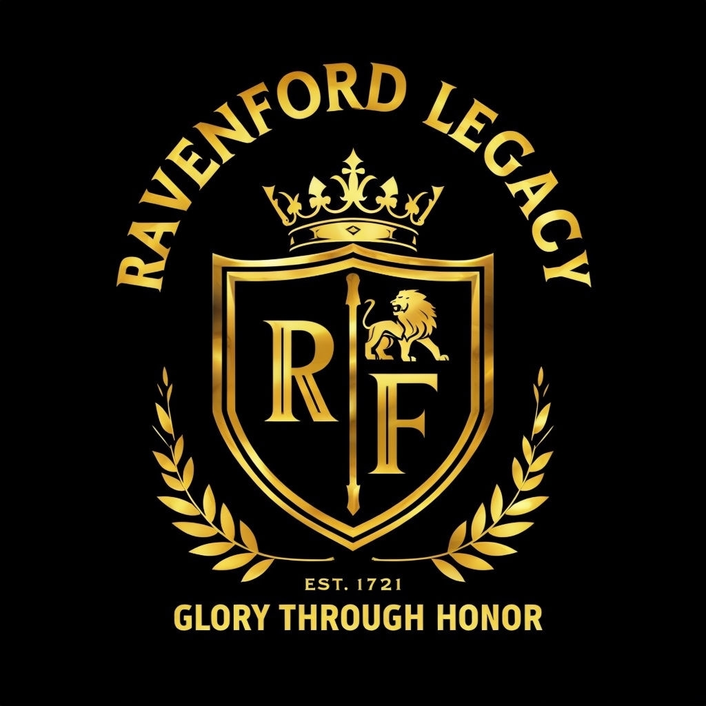 Majestic Ravenford Legacy Emblem with Gold Crown and Shield Monogram