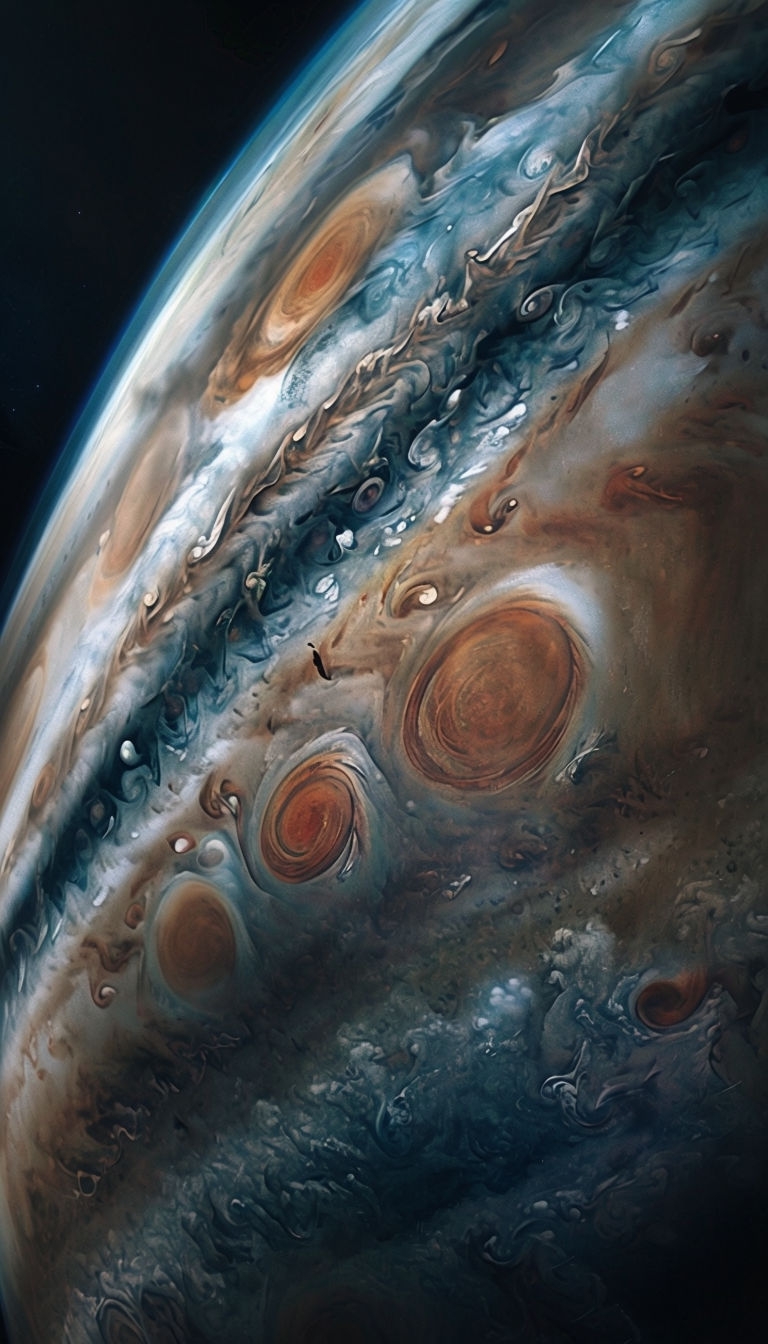 Vivid Close-Up of Jupiter's Swirling Clouds Art Piece