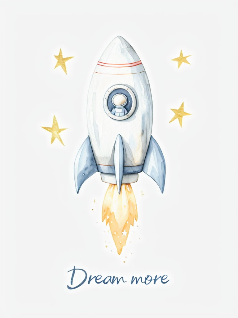 Minimalist Watercolor Rocket Illustration