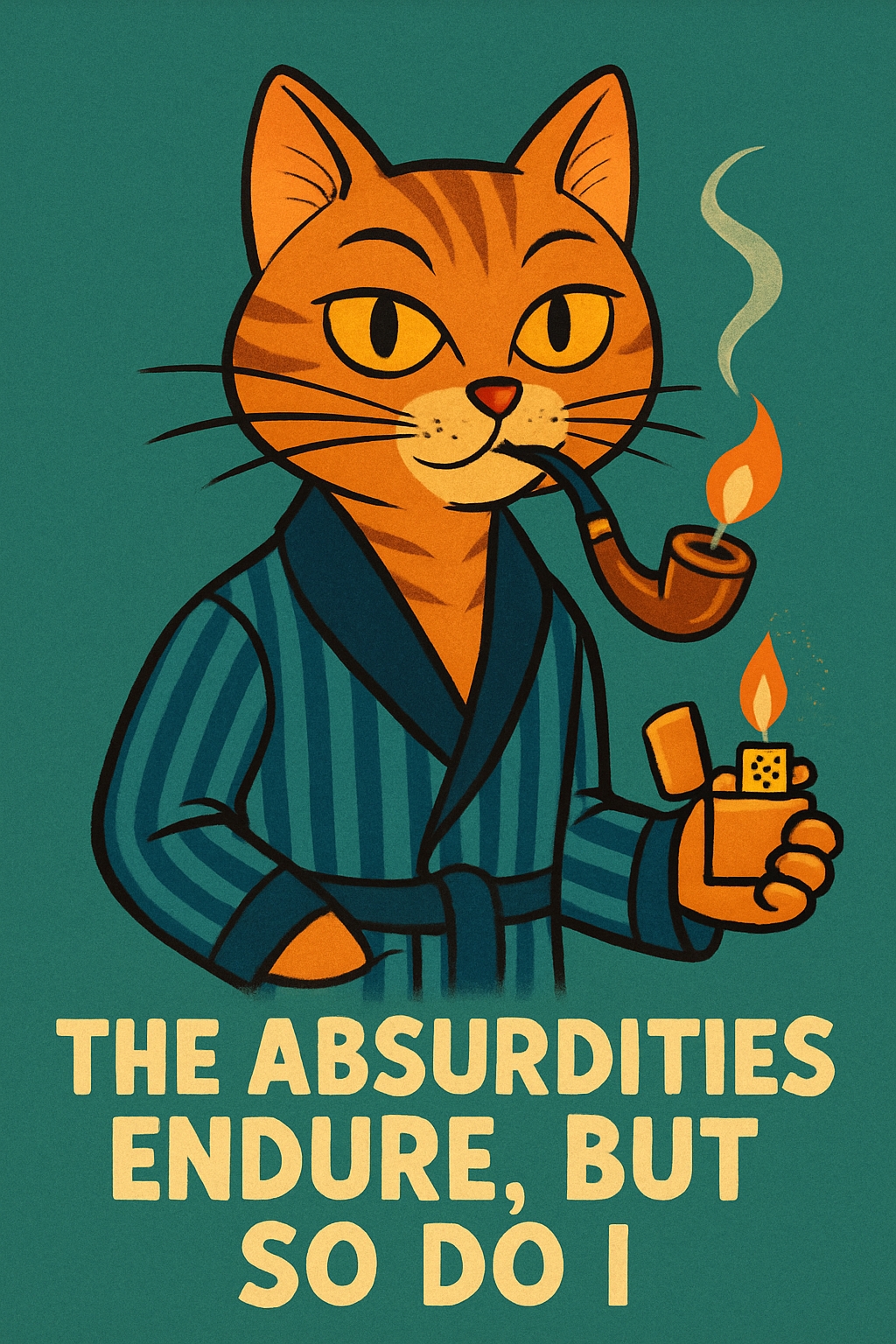 Vintage Cartoon Cat with Quotes in Stylish Bathrobe Poster