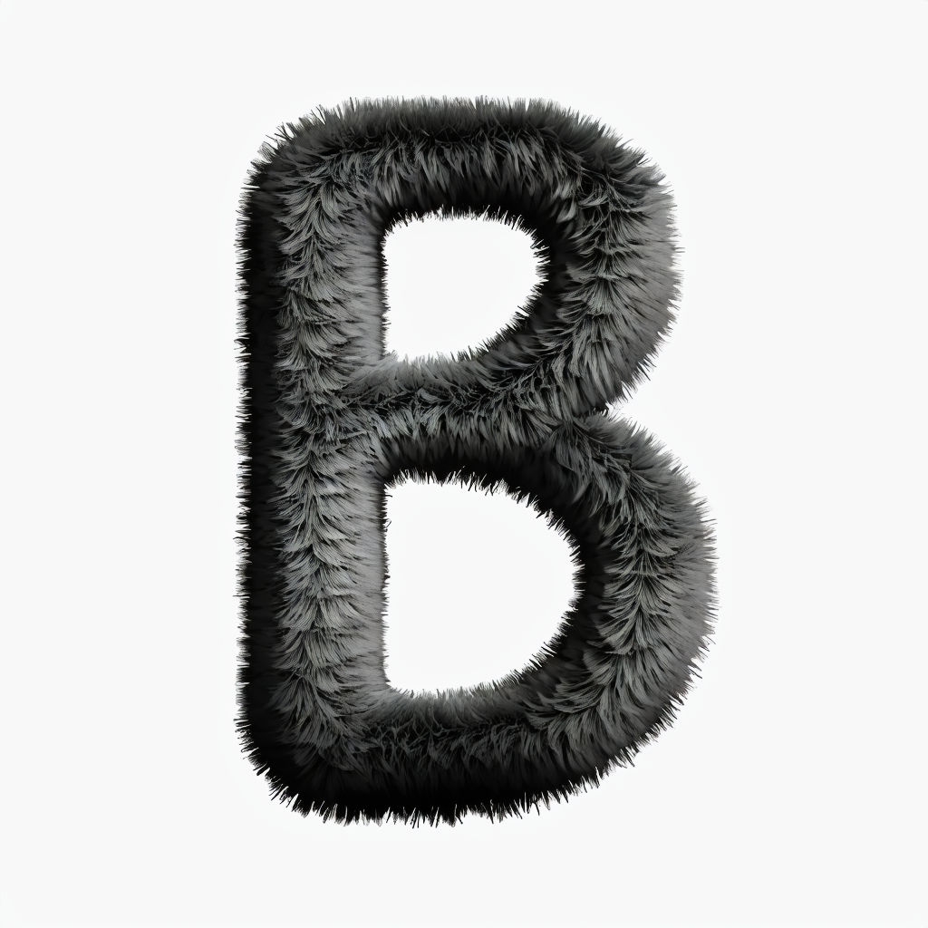 Fuzzy Dark Gray Letter B Art on White Background Monogram