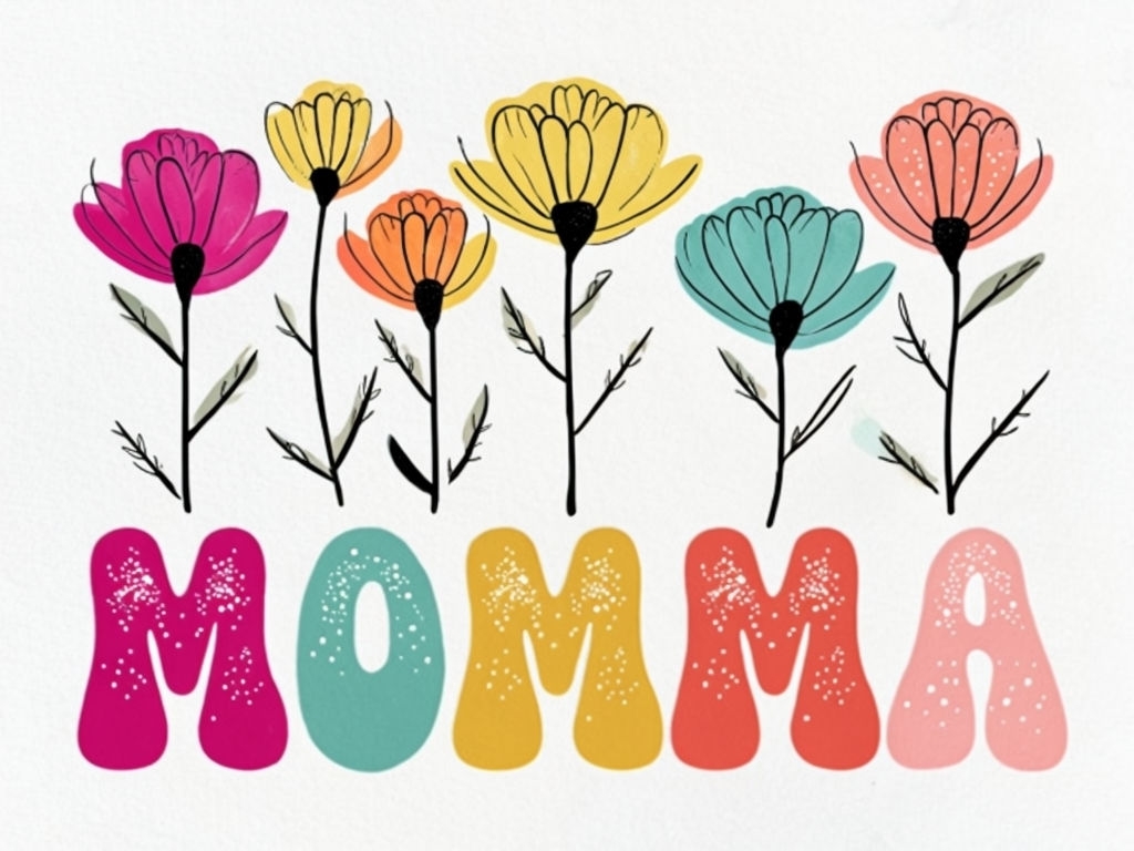 Vibrant Floral MOMMA Design T-shirt for Mother's Day