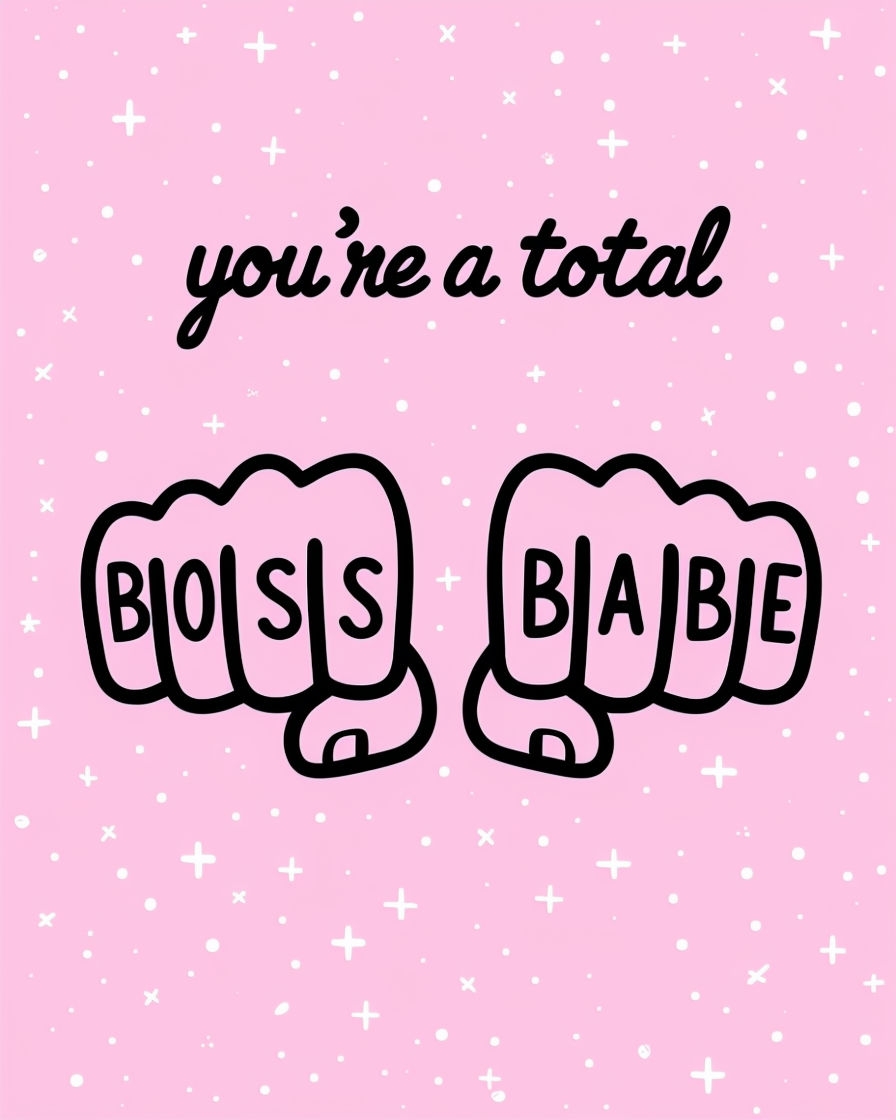 Empowering You're a Total Boss Babe Cartoon Illustration Card