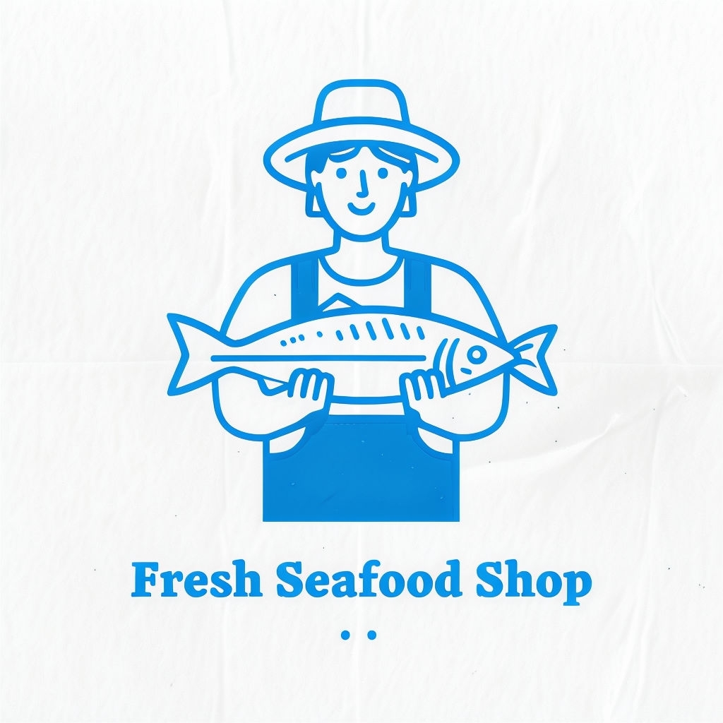 Royal Blue Minimalist Fresh Seafood Shop Logo