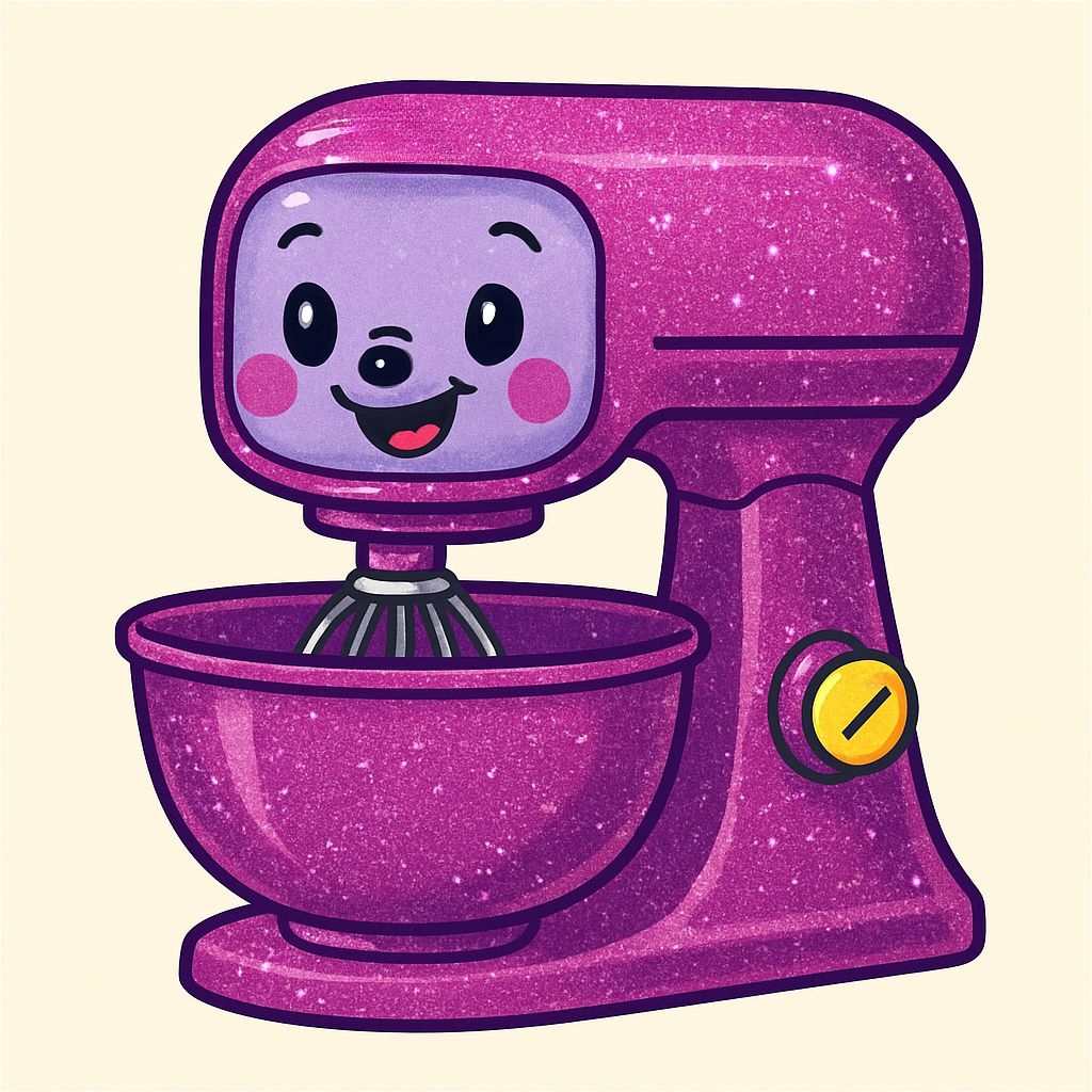 Vibrant Pink Cartoon Electric Mixer with Smiling Face Sticker